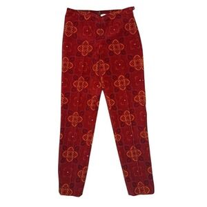 J.McLaughlin Red Medallion Paisley Corduroy Straight Leg Pants Womens Size 0